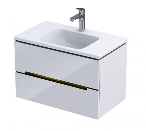 Oristo Szafka wisząca podumywalkowa SILVER UNI 80 cm, BIAŁY POŁYSK, LISTWA ZŁOTY OR33-SD2S-80-1-V5