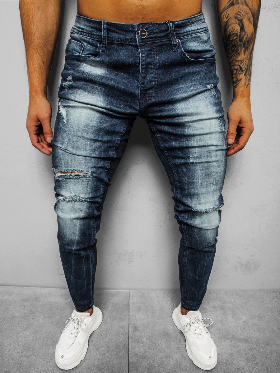 Spodnie jeansowe męskie ciemno-niebieskie OZONEE NB/MP0002BS - Ozonee