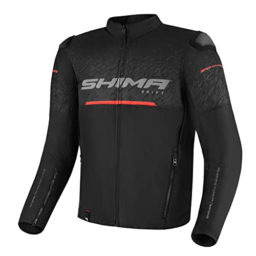 SHIMA DRIFT Kurtka motocyklowa dla mężczyzn, lekka, oddychająca letnia siatka, męska kurtka miejska, z tyłu CE, ochraniacze na łokcie, regulacja szerokości, czarna, L