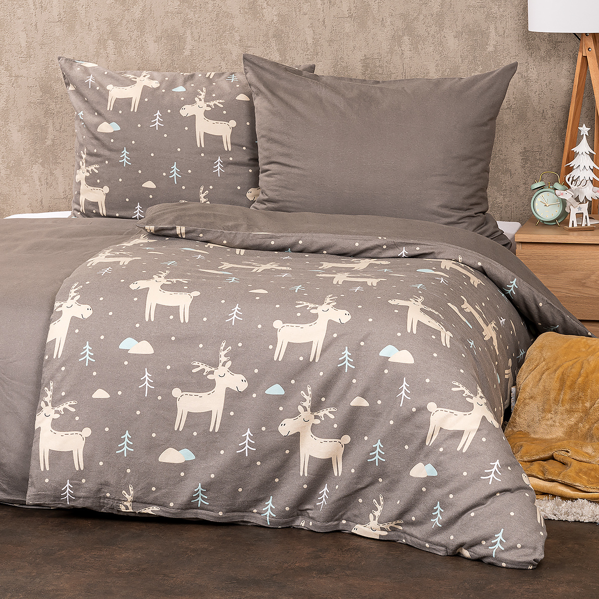 4Home Pościel flanelowa Happy reindeer, 160x200 cm, 70x80 cm, 160x200 cm, 70x80 cm