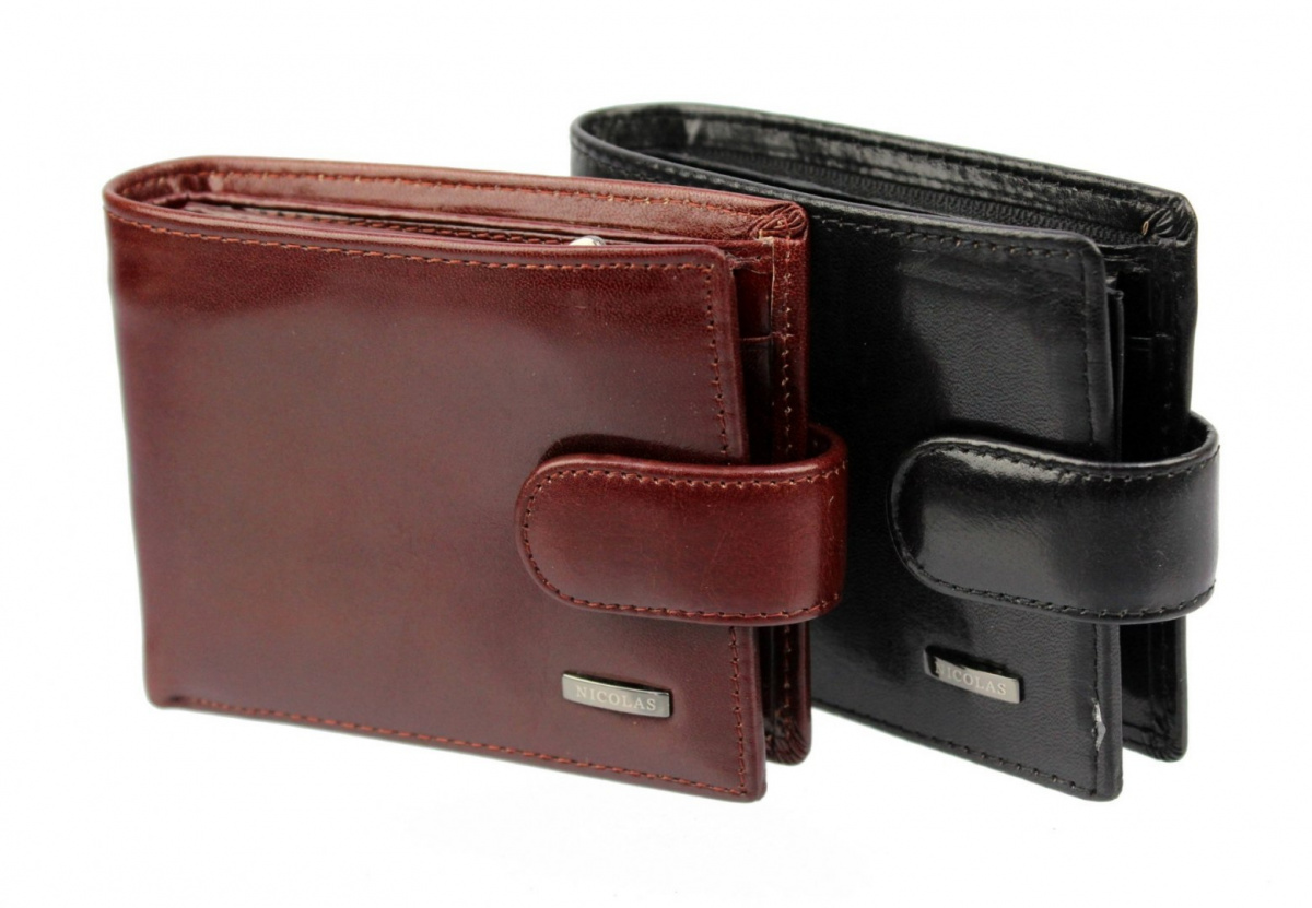 Portfel Męski Skórzany NICOLAS Skóra Licowa Poziomy Średni Z Zapięciem Jedno Skrzydełko Połysk 36002-057-01