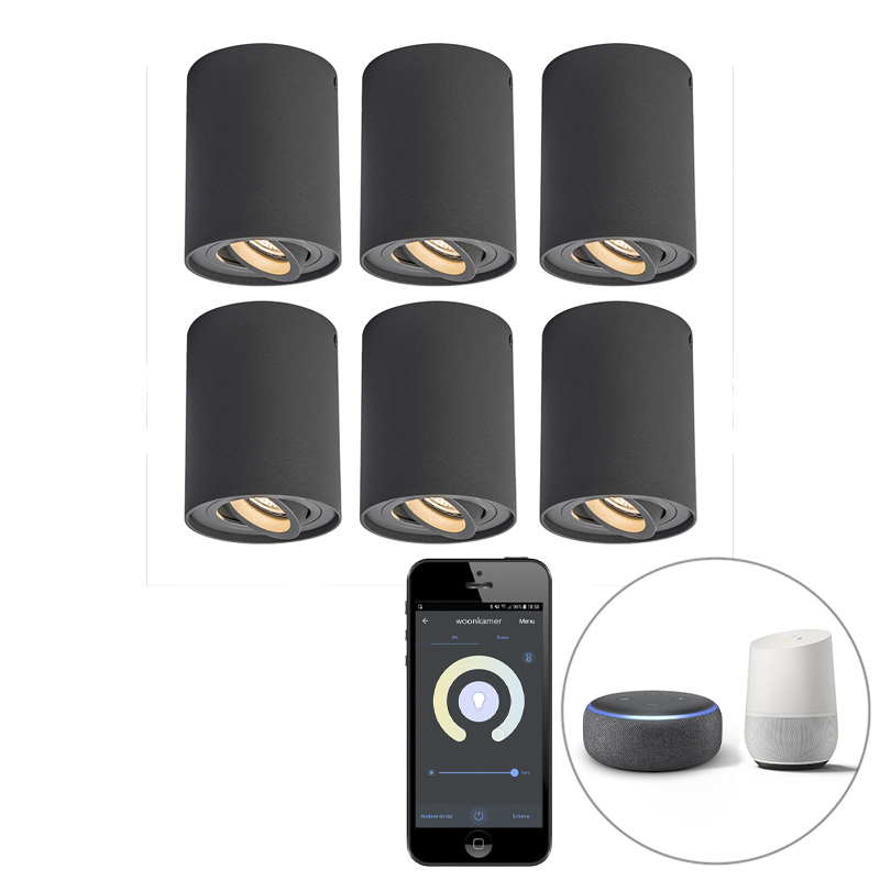 QAZQA Zestaw 6 spotów smart ciemnoszary z Wifi GU10 - Rondoo up