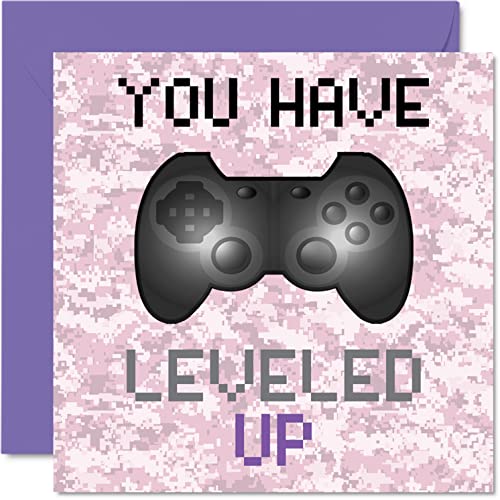 Kartka urodzinowa dla gracza – 'You Have Leveled Up' – kartki urodzinowe dla nastolatek, gry wideo dla dorosłych, córki, siostrzenicy, cioci, wnuczka, 145 mm x 145 mm
