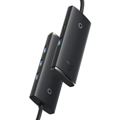 Baseus Lite Series przejściówka HUB USB Typ C - 4x USB 3.0 2m czarny (WKQX030501)