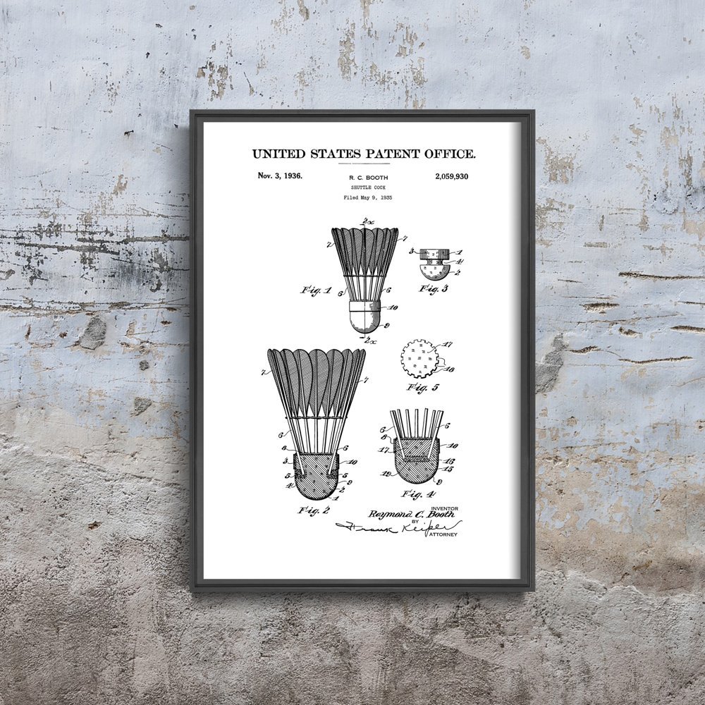 Plakatyw  stylu retro Patent na lotkę do badmintona