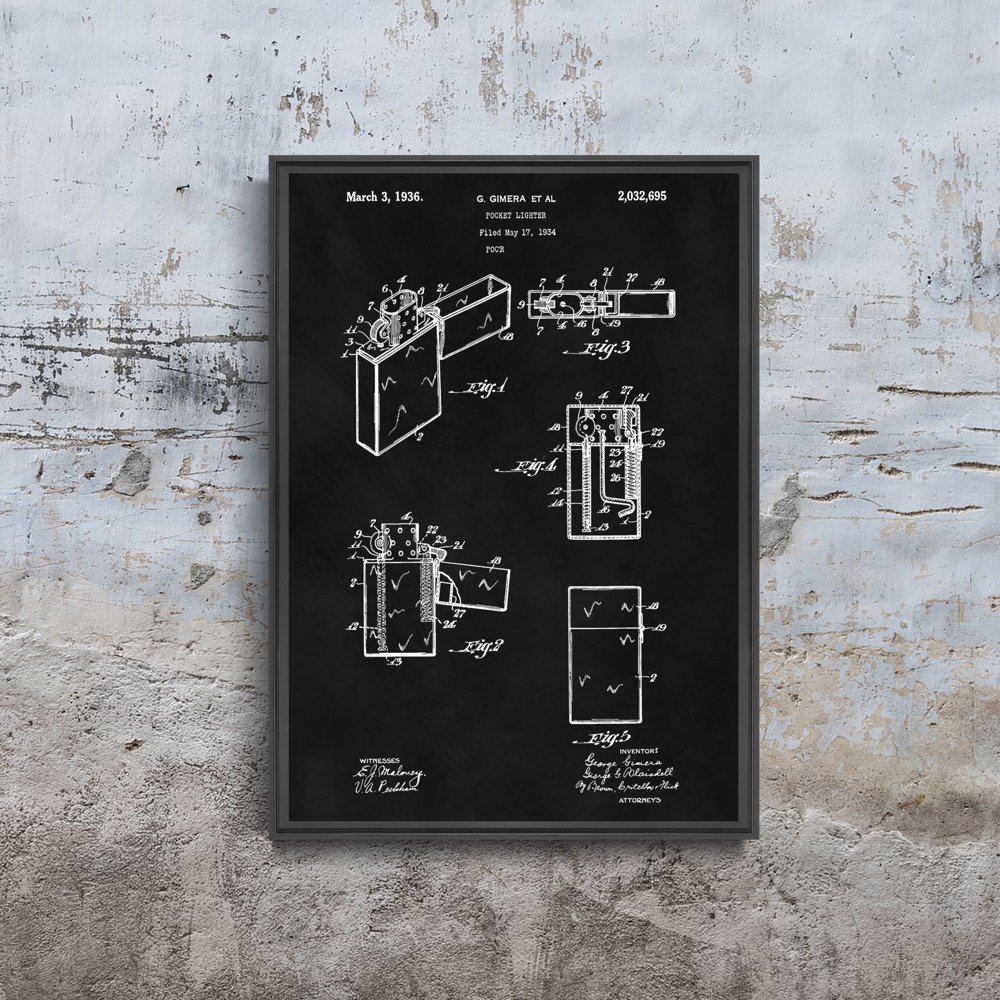 Plakat do pokoju Zapalniczka Zippo Gimera Patent USA