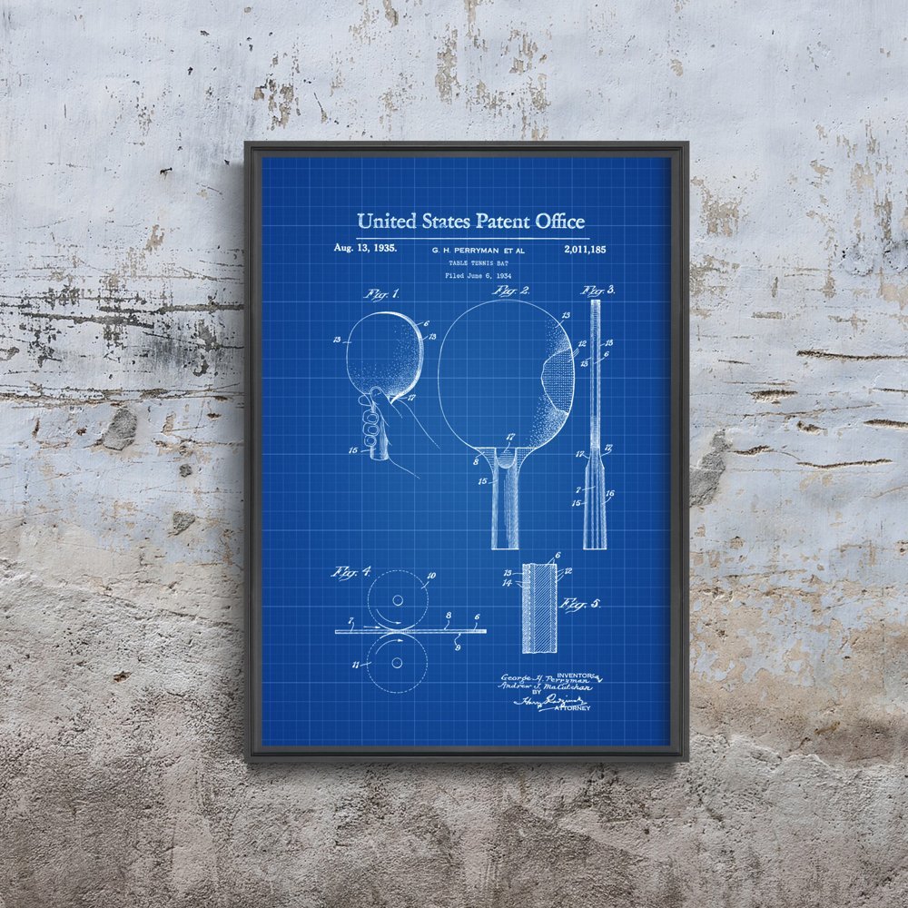 Plakat w stylu vintage Patent na wiosło Ping Pong