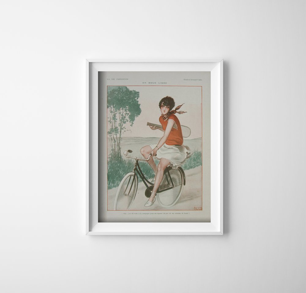 Plakat retro Ilustracja magazynu La Vie Parisienne En Roue Libre Circa