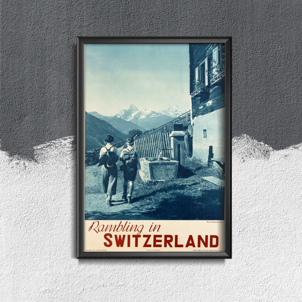 Plakat w stylu retro Rambing w Szwajcarii