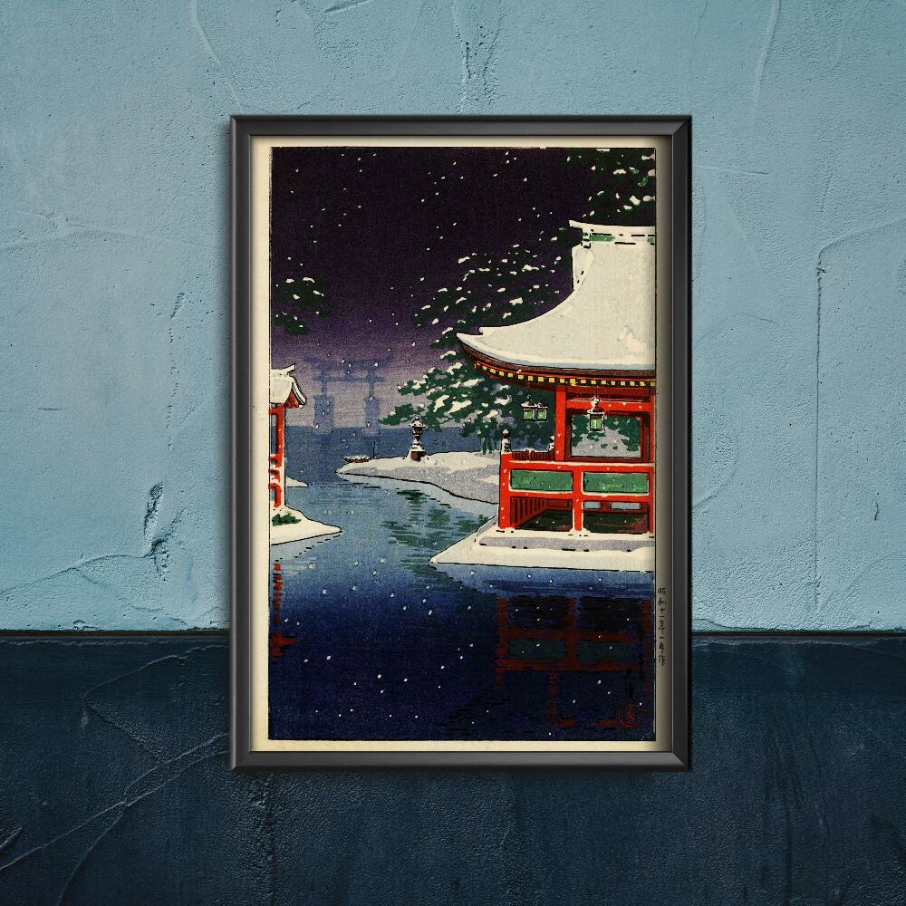Plakat w stylu retro Miyajima w śnieżycę Tsuchiya