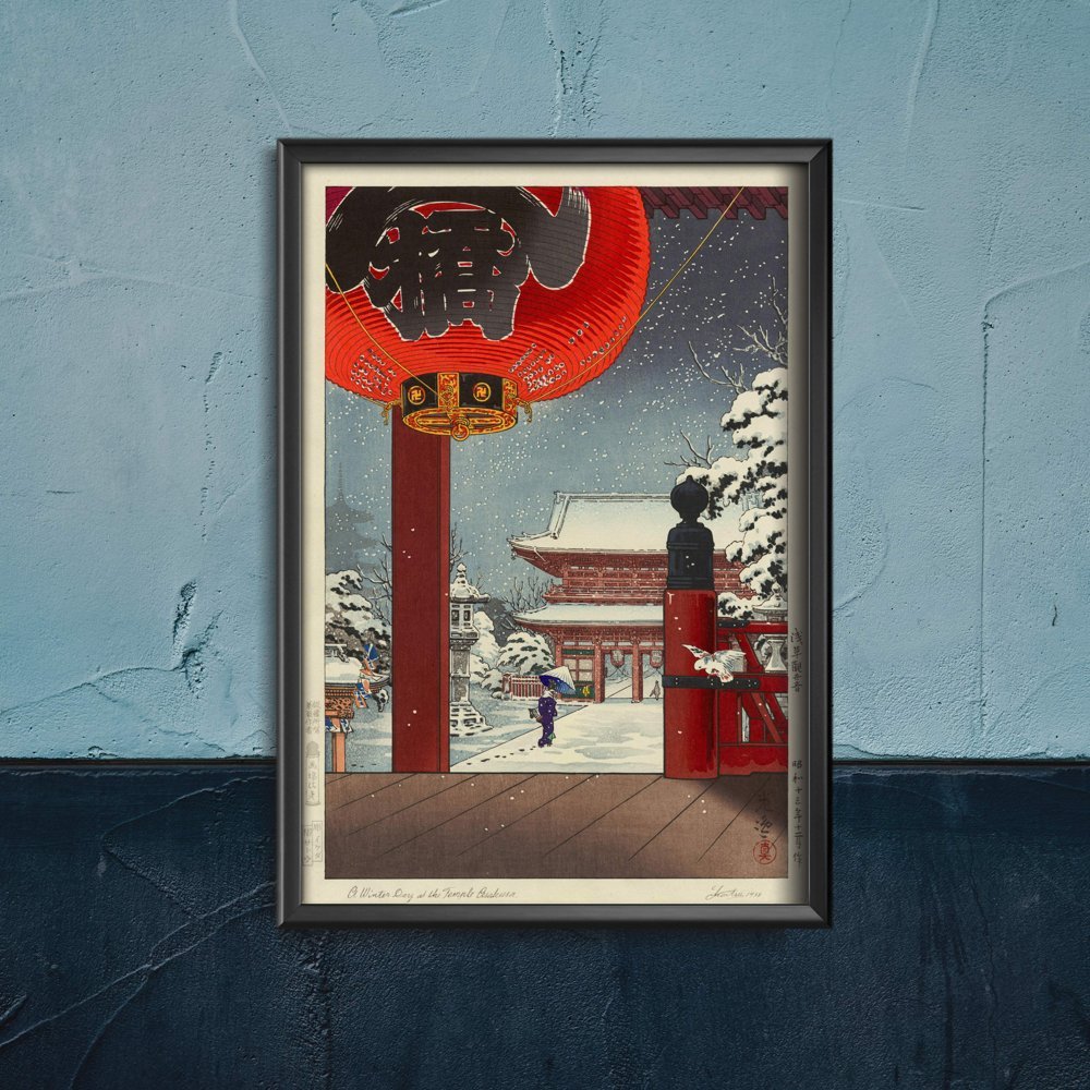 Plakat vintage do salonu Zimowy dzień w świątyni Asakusa