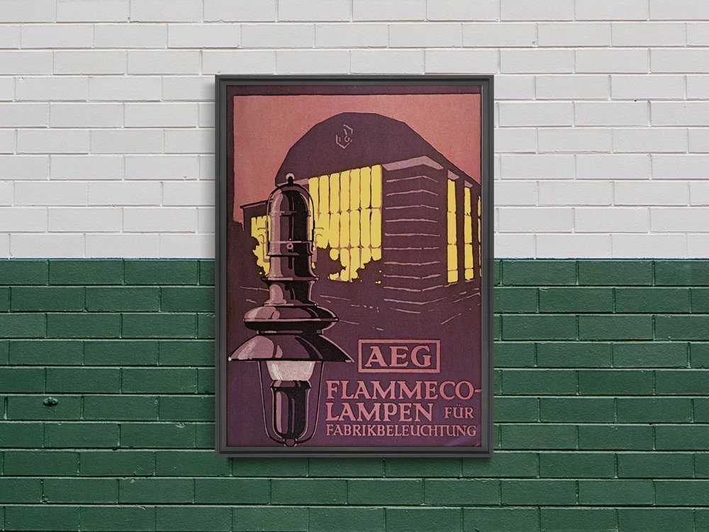 Plakat AEG Flammeco Lampen futro Fabrikbeleuchtung okładka broszury