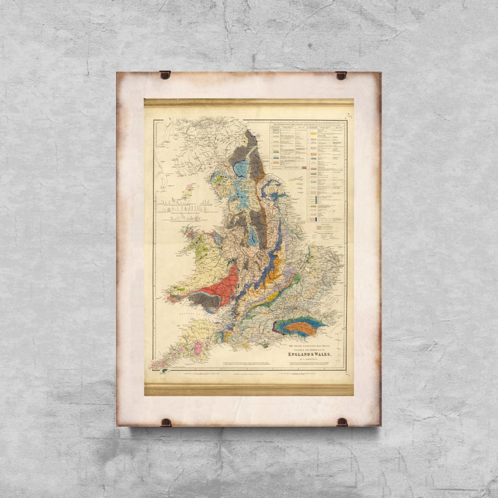 Plakat retro do salonu Stara Mapa Anglii Drogi Kolejowe