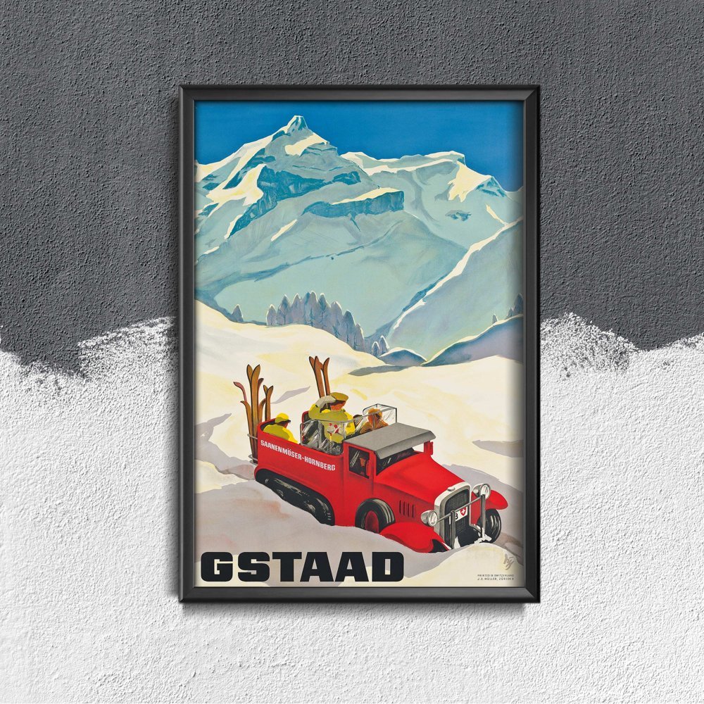 Plakat w stylu retro Gstaad Szwajcaria