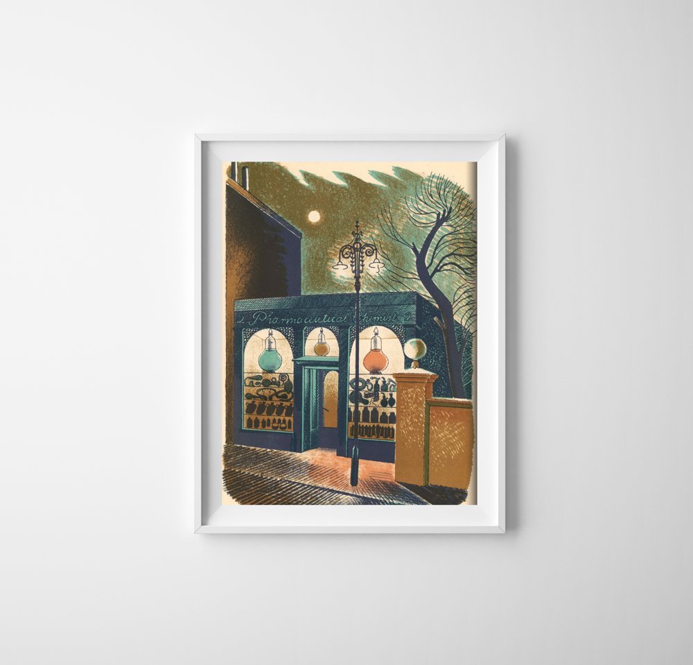 Plakat do pokoju Eric Ravilious Apteka na ulicy