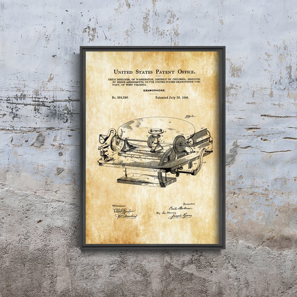 Plakat w stylu vintage Gramophone Berliner Patent USA