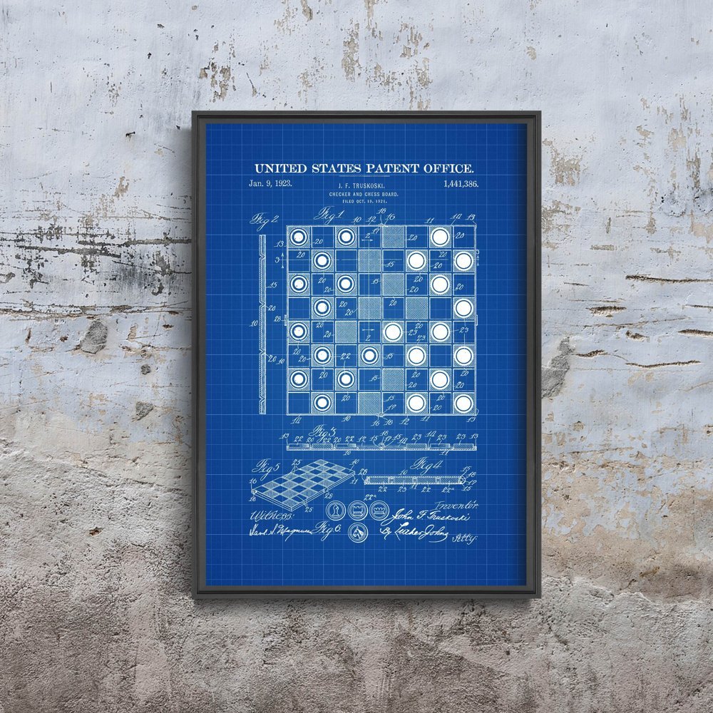 Plakat w stylu vintage Checker And Chess Board Truskoski Patenet