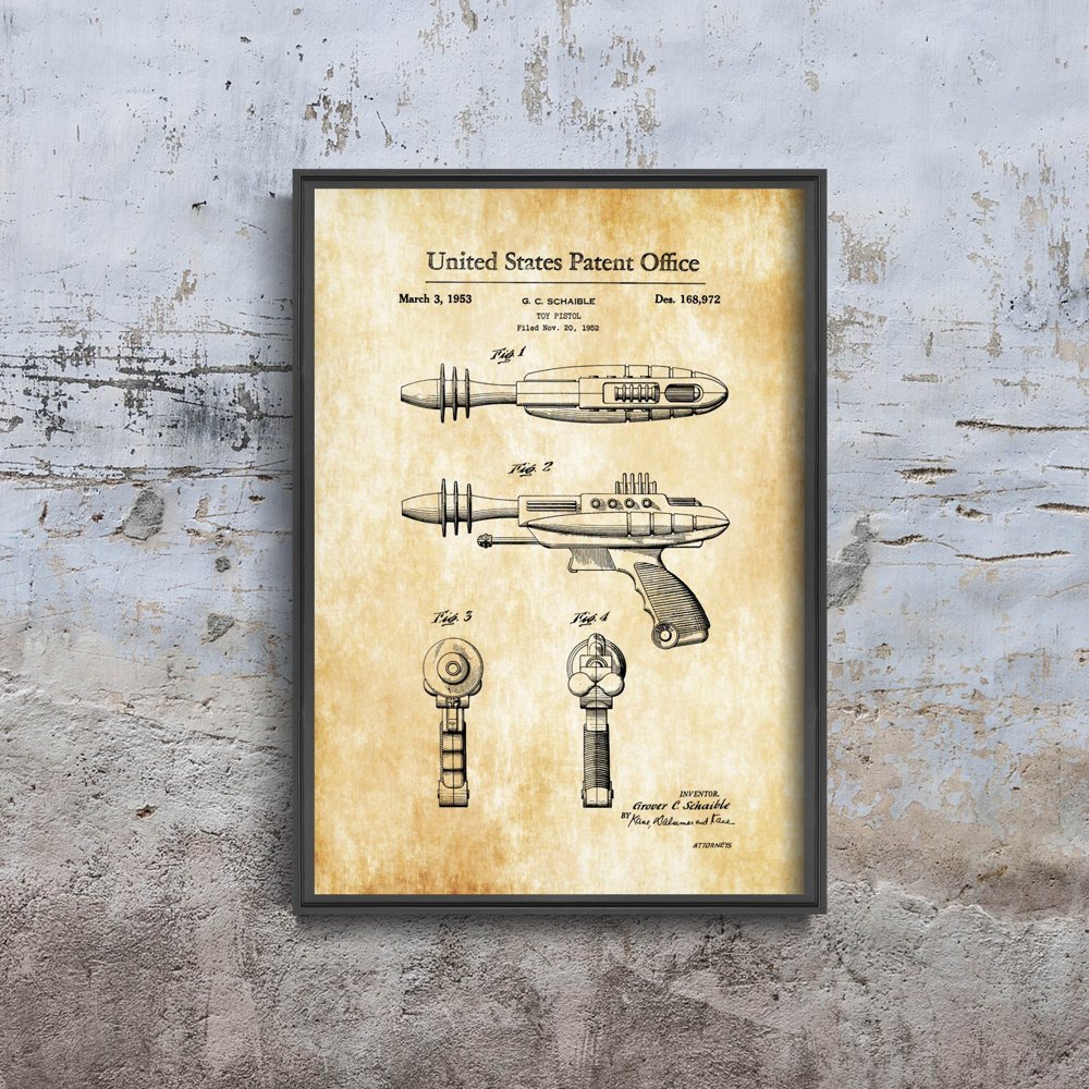 Plakat do pokoju Zabawka pistolet laserowy Patent USA