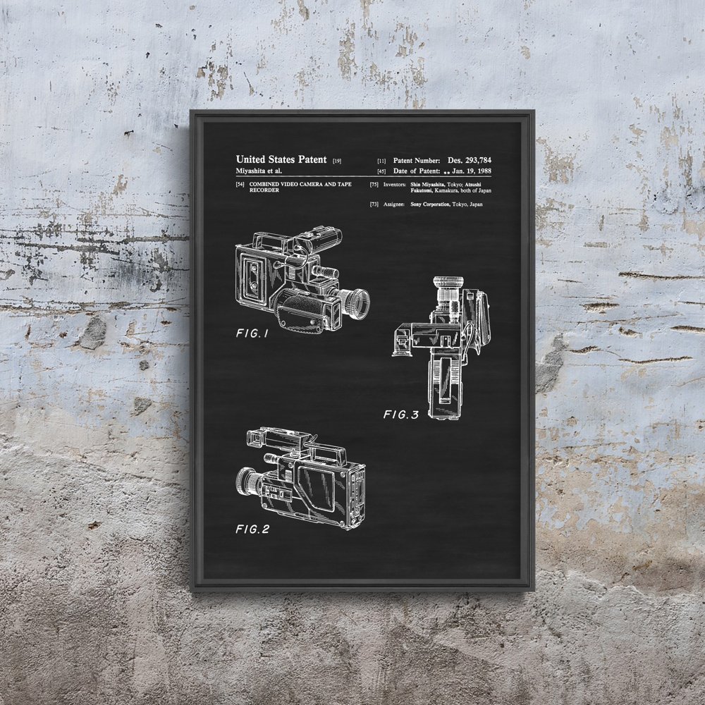 Plakatyw  stylu retro Kamera wideo Patent USA