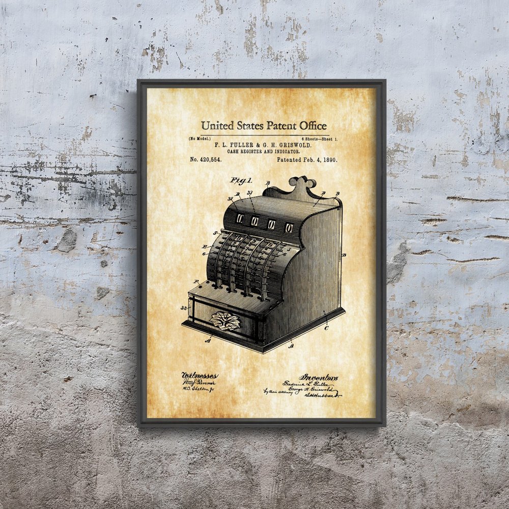 Plakat do pokoju Kasa fiskalna Fuller & Griswold Patent USA