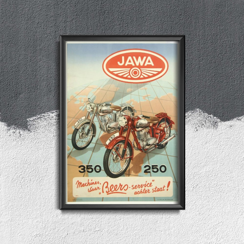Plakatyw  stylu retro Jawa Vintage Motorcycle Poster