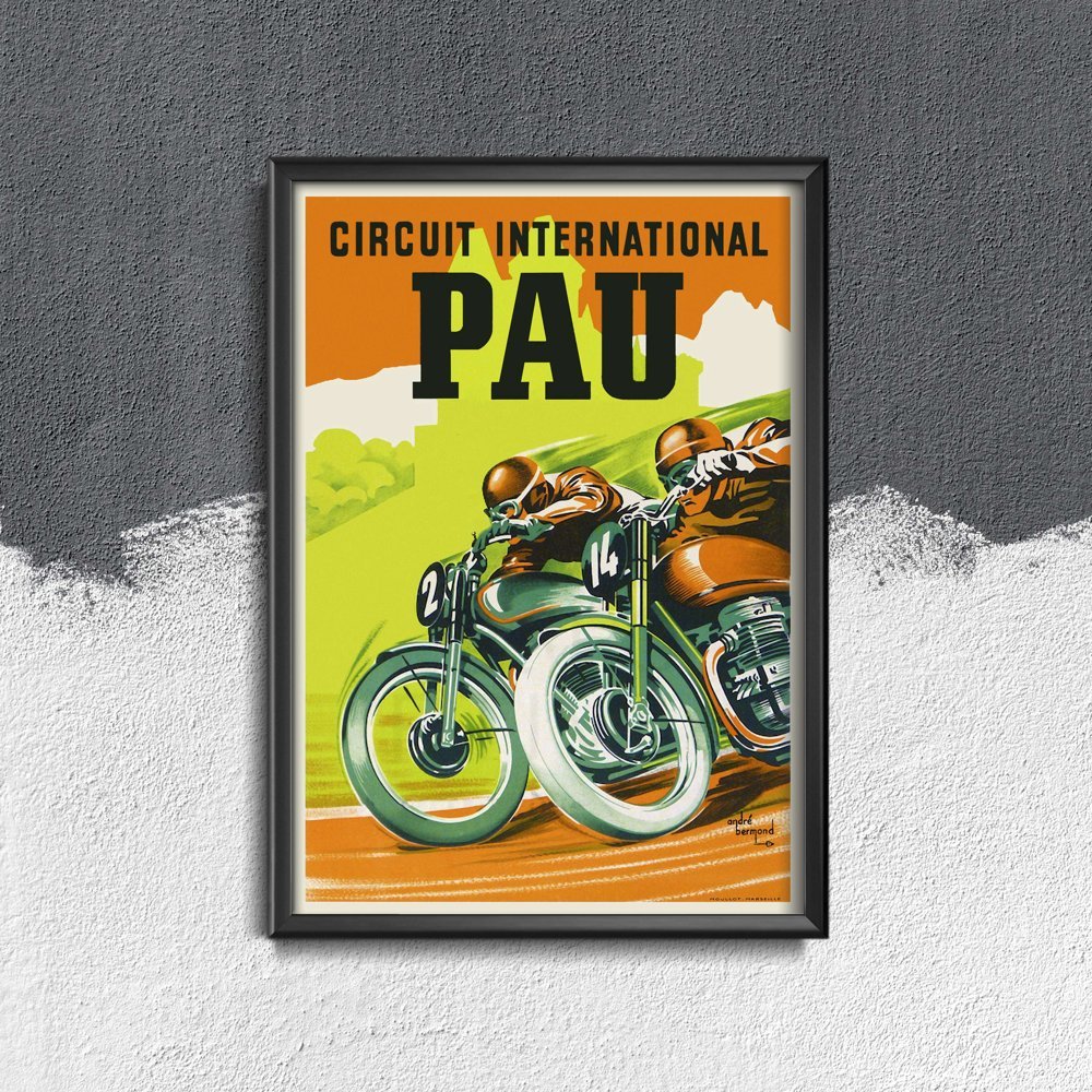 Plakat retro do salonu Międzynarodowy motocykl Circu Pau