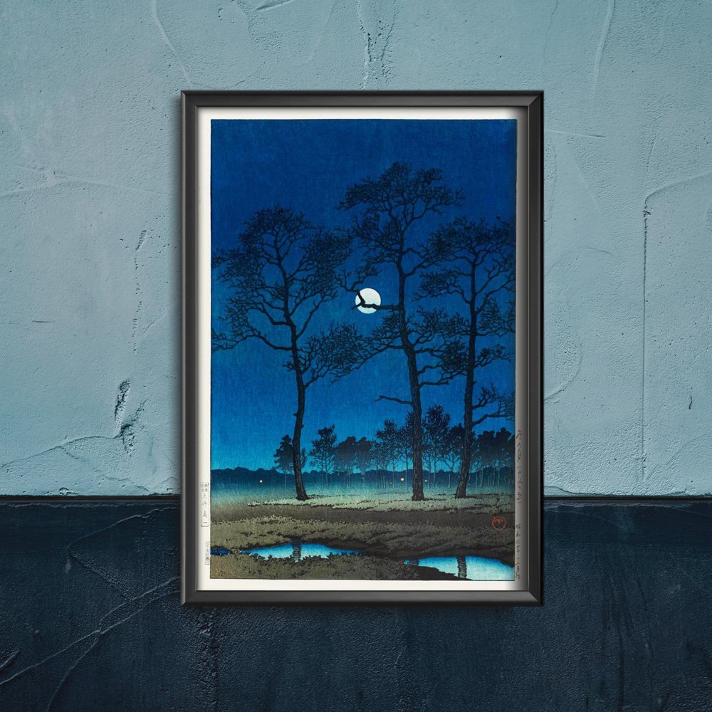 Plakat vintage Zimowy księżyc autorstwa Kawase Hasui