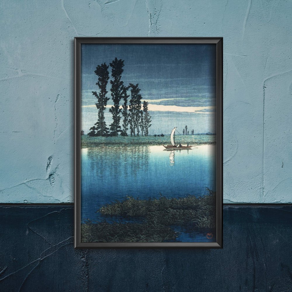Plakat w stylu retro Wieczór Ushibori Kawase Hasui