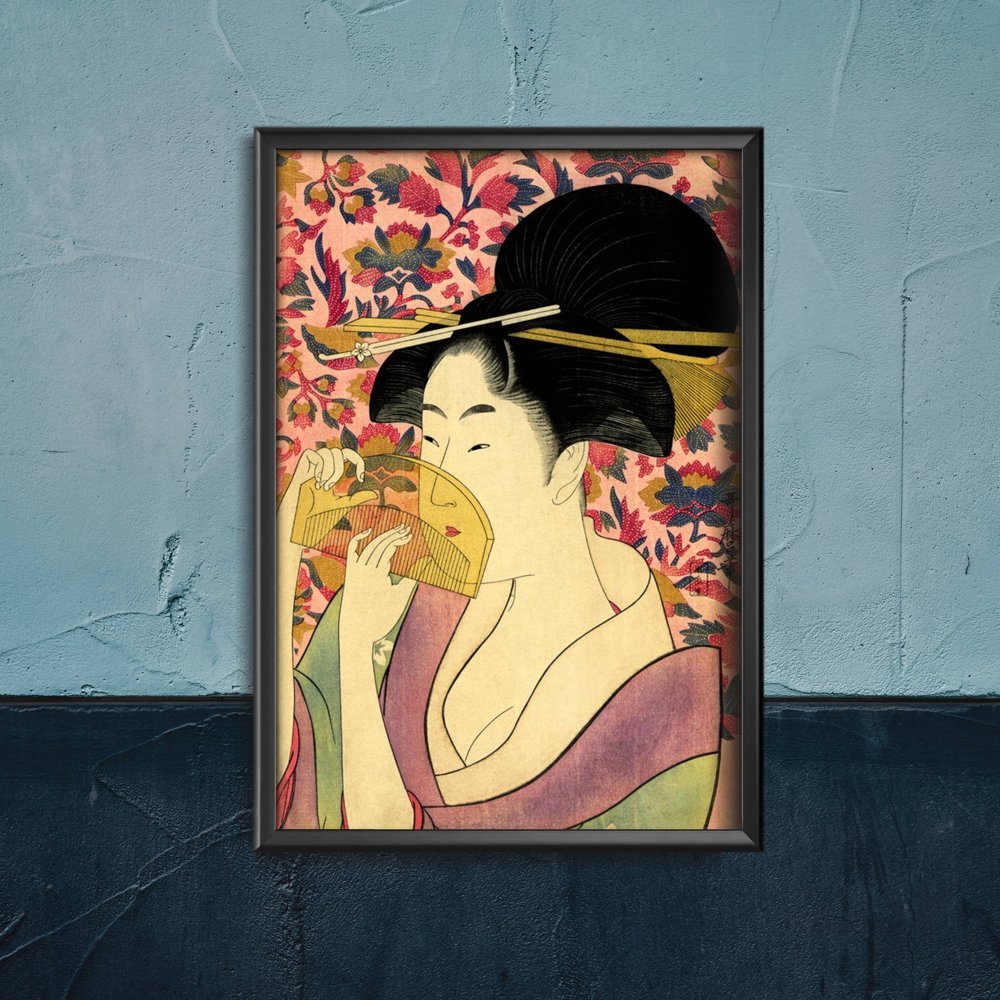 Plakatyw  stylu retro Kushi Comb Kitagawa Utamaro
