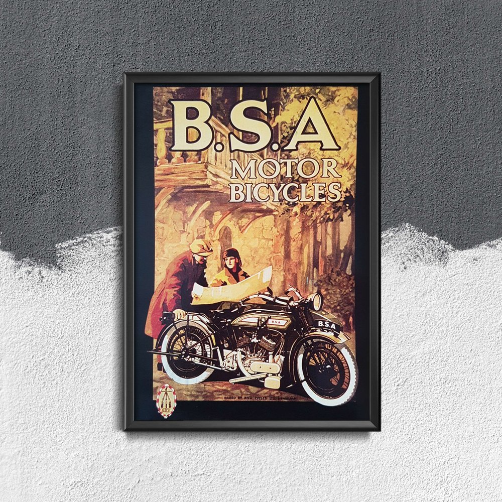 Plakat vintage do salonu B.S. A Motocykle