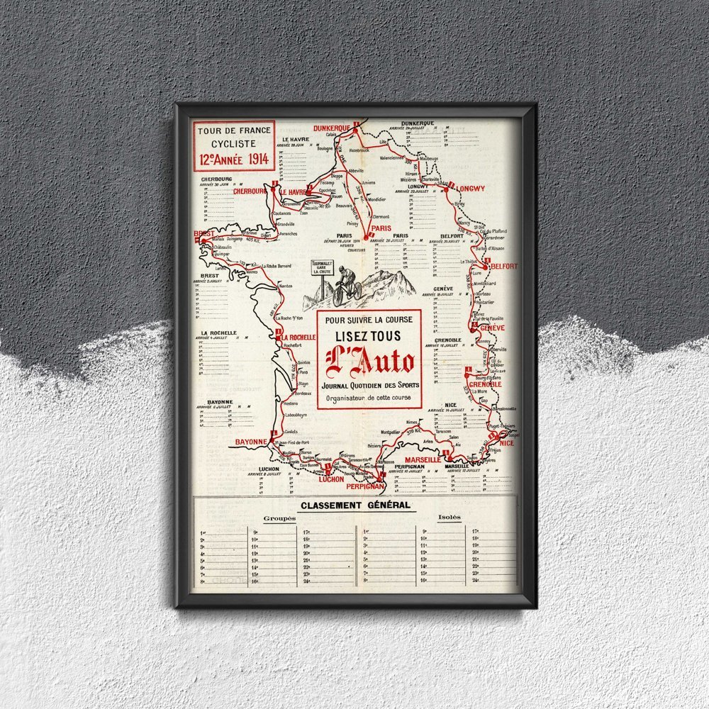 Retro plakat Plakat mapy Tour de France
