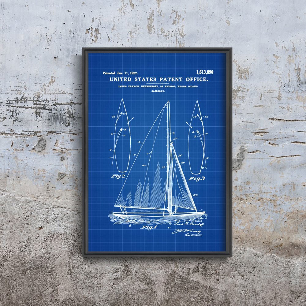 Plakat vintage do salonu Patent na żaglówkę Herreshoff