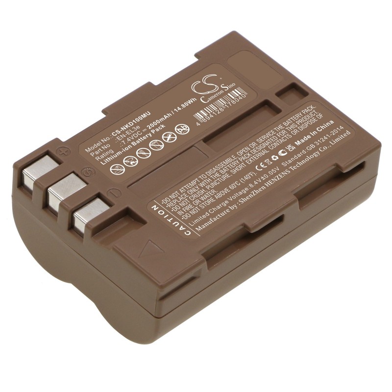 Nikon D100 / EN-EL3e ze złączem USB-C 2000mAh 14.80Wh Li-Ion 7.4V (Cameron Sino)