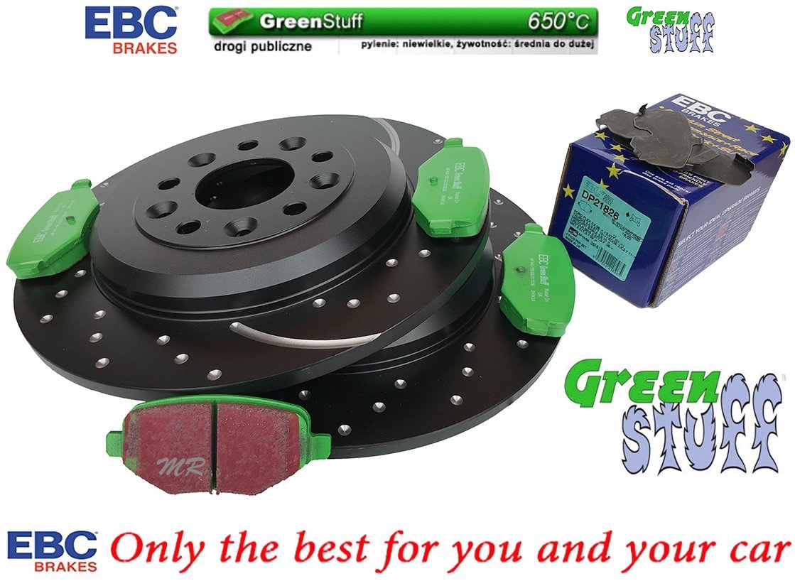 Tylne klocki GreenStuff + NAWIERCANE NACINANE tarcze hamulcowe 330mm EBC seria GD Ford Edge 2011-2014