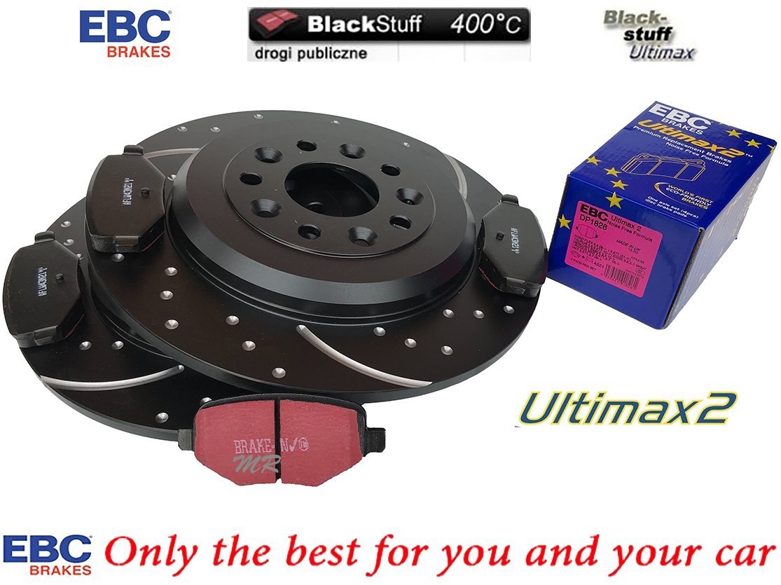 Tylne klocki Ultimax2 + NAWIERCANE NACINANE tarcze hamulcowe 330mm EBC seria GD Ford Flex 2009-2019