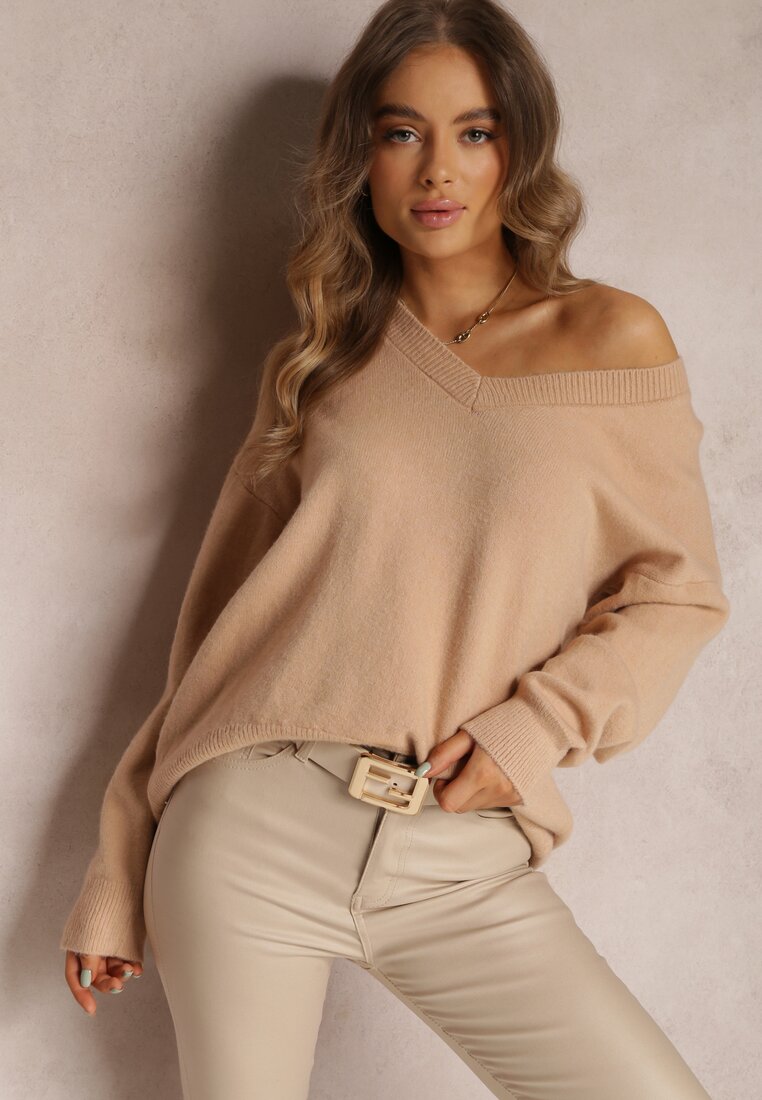 Jasnobeżowy Sweter z Wiskozy Oversize Conime
