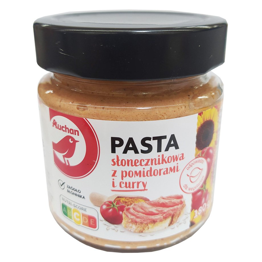 Auchan - Pasta słonecznikowa z pomidorami i curry. Produkt pasteryzowany