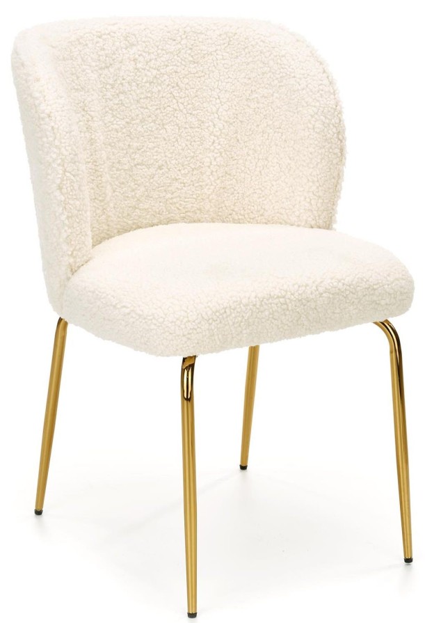 Krzesło tapicerowane bouclé K474 kremowy-złoty stelaż