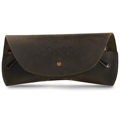 Londo Etui na okulary z prawdziwej skóry - etui z zapięciem na guziki, etui na okulary i okulary przeciwsłoneczne, zapobiega zarysowaniom (czarny), zielony, jeden rozmiar