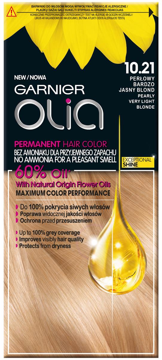 Garnier Olia 10.21 Perłowy bardzo jasny blond, farba do włosów bez amoniaku, 60% olejków