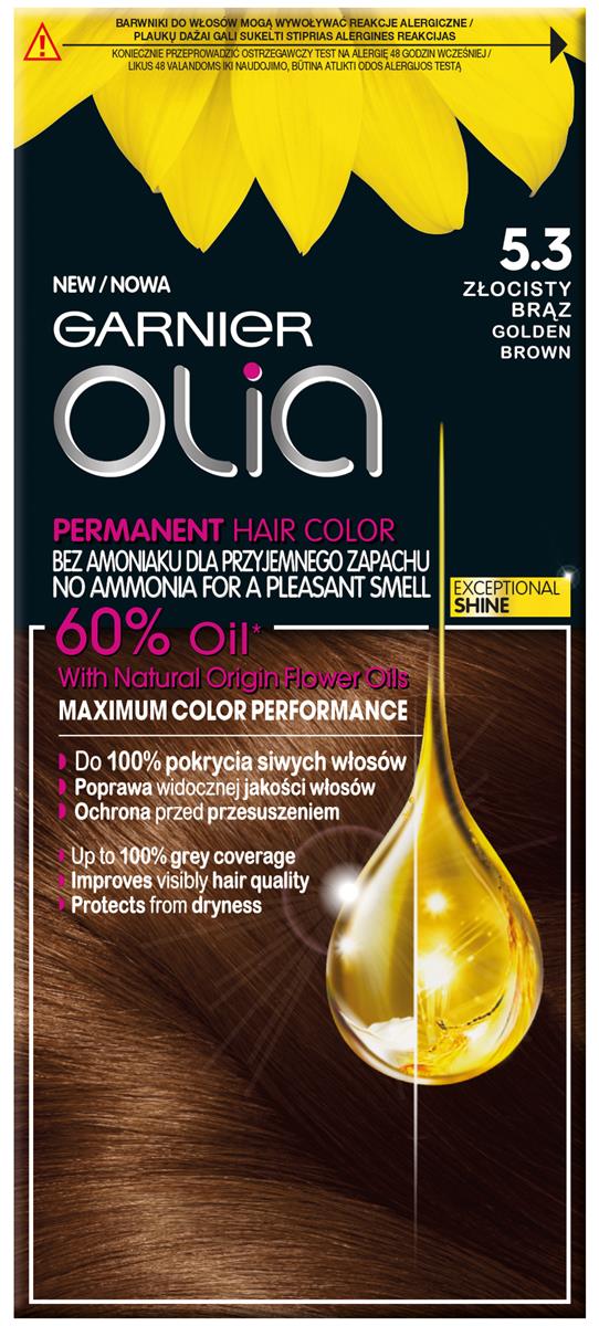 Garnier Olia 5.3 Złocisty brąz, farba do włosów bez amoniaku, 60% olejków