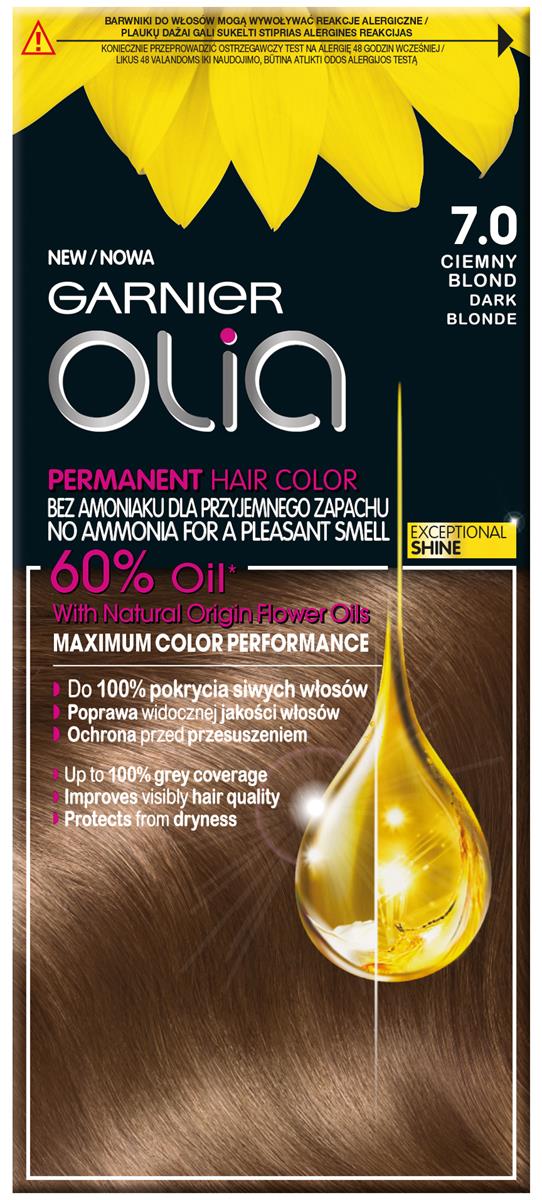 Garnier Olia 7.0 Ciemny blond, farba do włosów bez amoniaku, 60% olejków