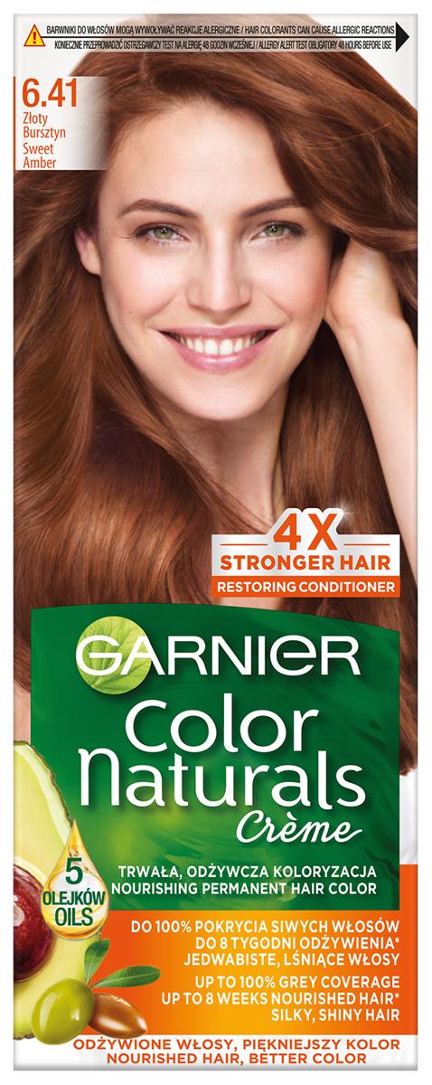 Garnier Color Naturals 6.41 Złoty bursztyn, odżywcza farba do włosów, do 100% pokrycia siwych włosów