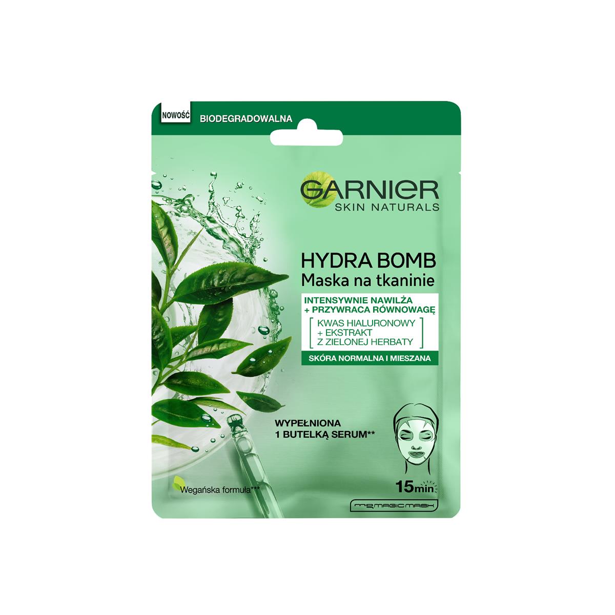 Garnier HYDRA BOMB Tissue Mask - Super Hydrating + Rebalancing - Maseczka w płacie do skóry mieszanej i normalnej - Zielona Herbata