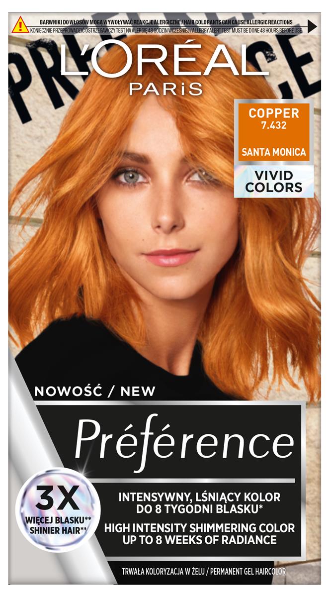 Loreal Preference Vivid Colors Farba do włosów nr 7.432 Copper Santa Monica) 1op