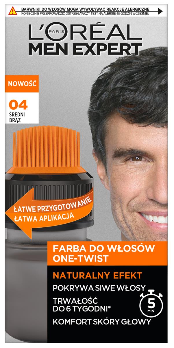 L''oreal L''Oréal - MEN EXPERT - Farba One-Twist do siwych włosów - Dla mężczyzn - 04 Średni Brąz