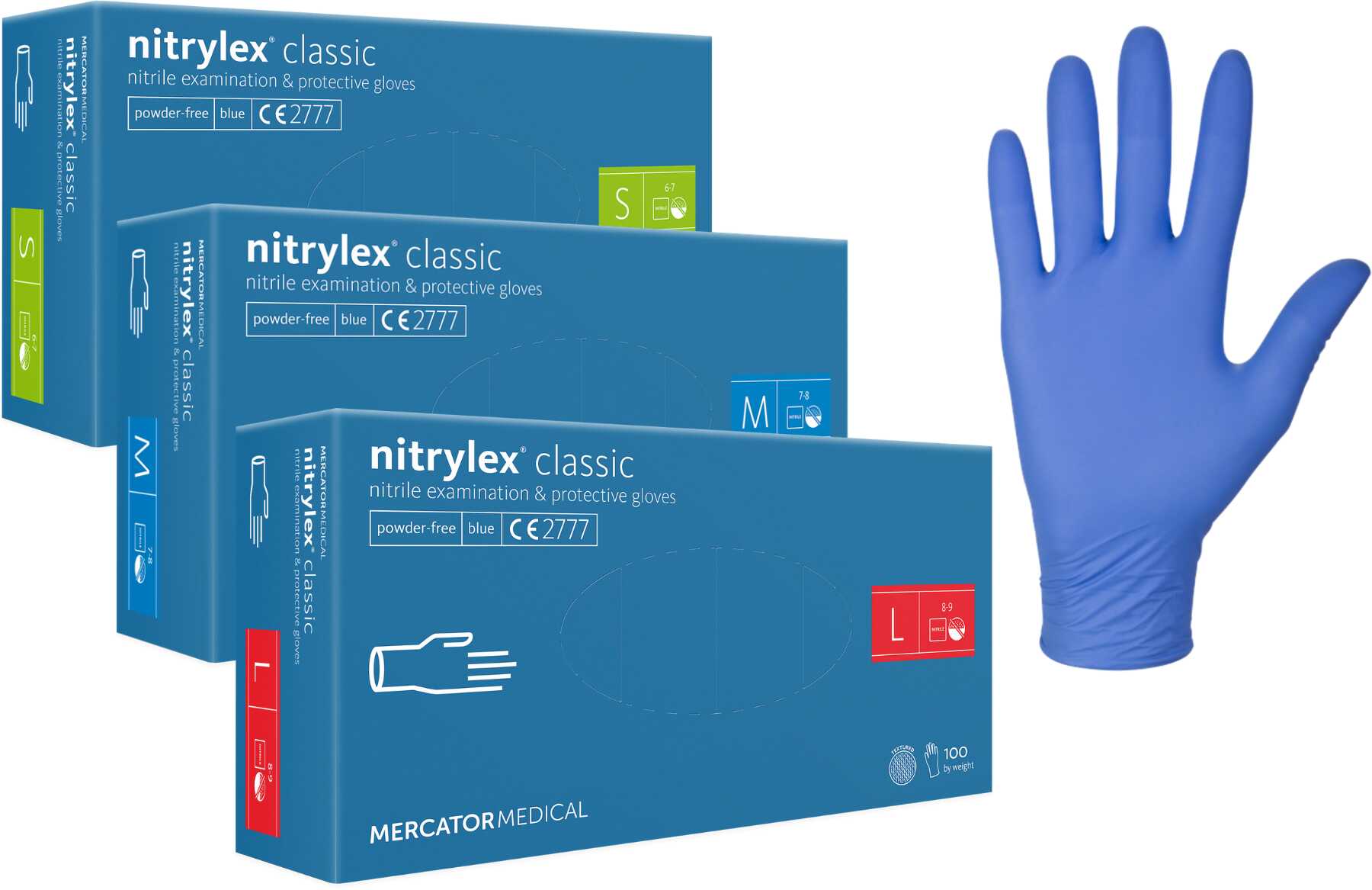 Nitrylowe rękawice ochronne - jednorazowe rękawiczki diagnostyczne - bezpudrowa powierzchnia, rolowany mankiet (Mercator Nitrylex Classic)