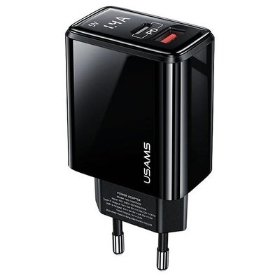 Usams Ładowarka  Ładowarka sieciowa USAMS T40 CC133TC01 US-CC133 1xUSB-C+1xUSB czarny CC133TC01