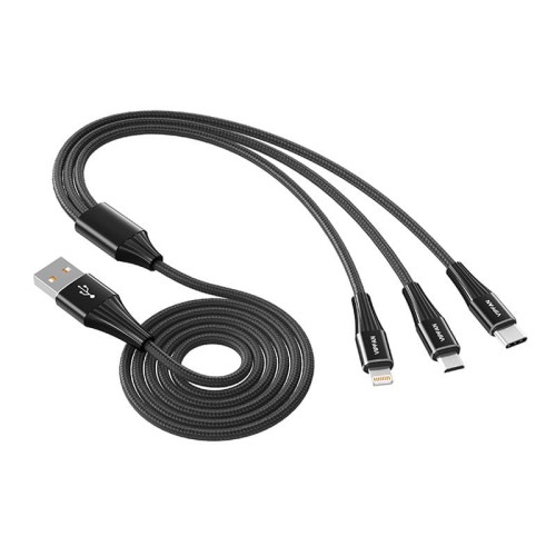 Kabel USB Vipfan X16 3w1 USB-C / Lightning / Micro 3.5A 1.5m czarny