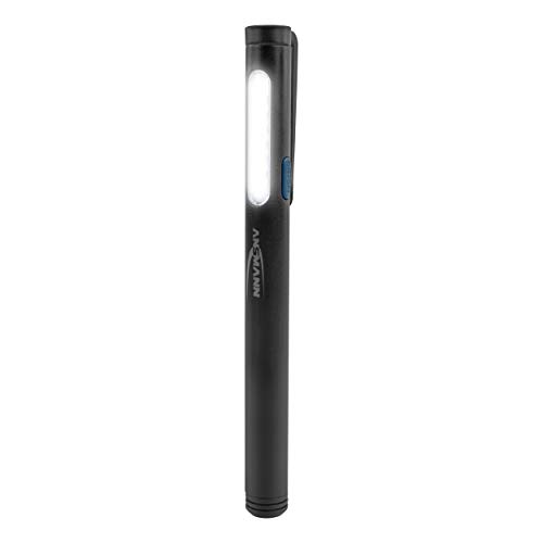 ANSMANN Mini latarka kieszonkowa LED, 130 lumenów, klips, mała latarka w zestawie z 2 bateriami AAA PL130B